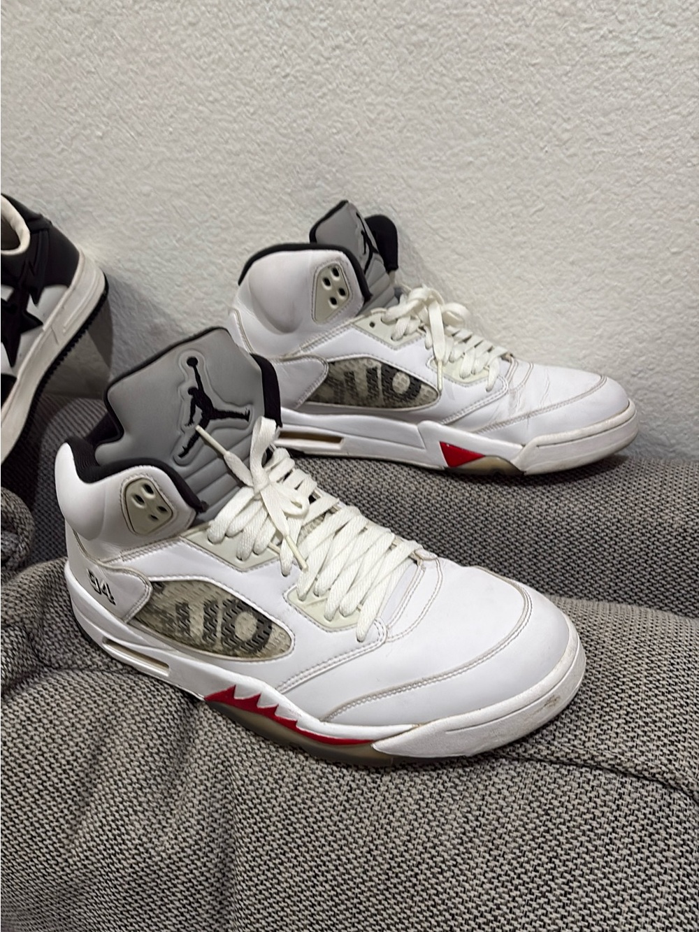 Jordan White Black Gray Sneakers with Red Accents